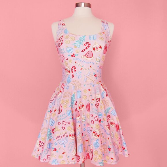 Kate Gabrielle Christmas Hanukkah novelty print holiday dress size Small - Picture 1 of 4